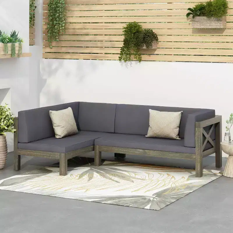 Canapé d'angle contemporain en acacia gris pour l'extérieur