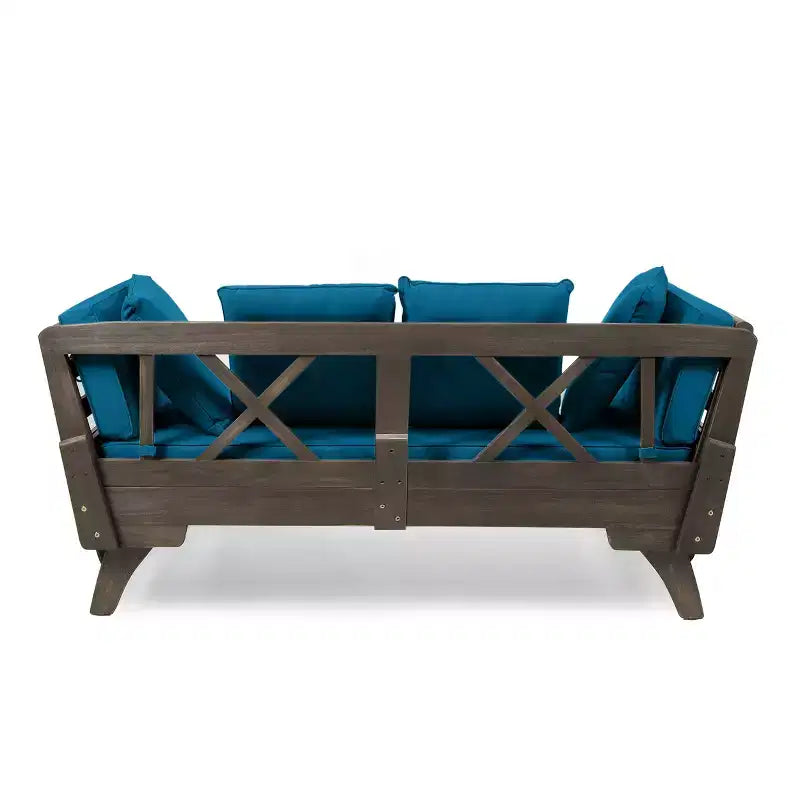 Lit de repos/canapé extensible en bois d'acacia pour extérieur avec coussins