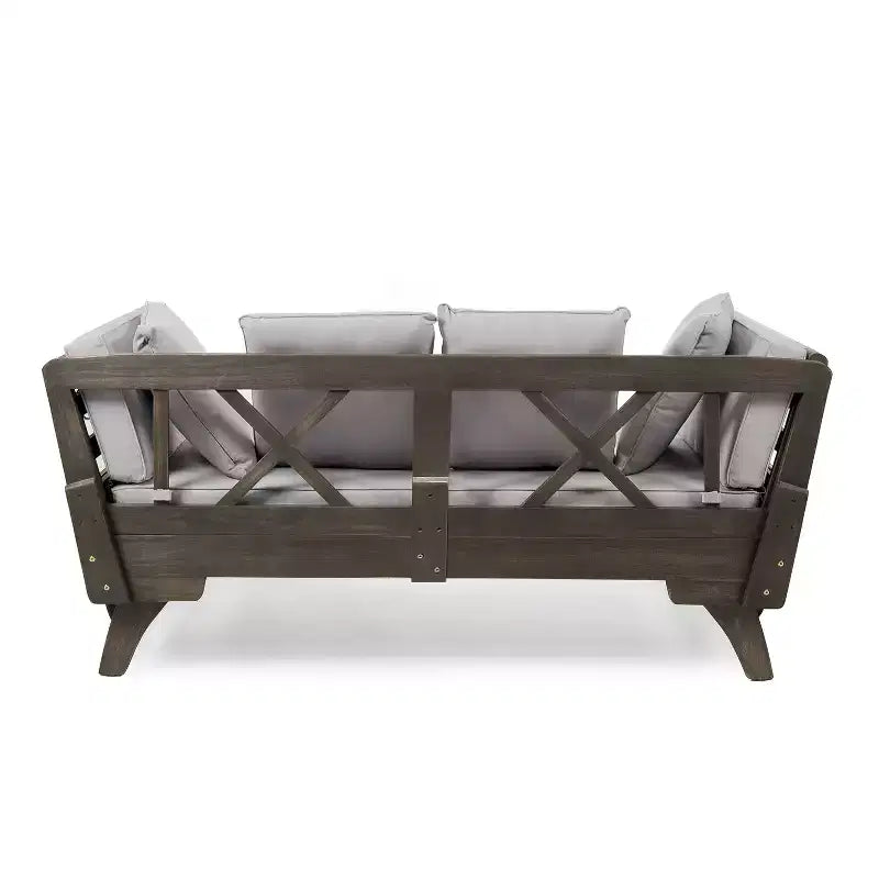 Lit de repos/canapé extensible en bois d'acacia pour extérieur avec coussins