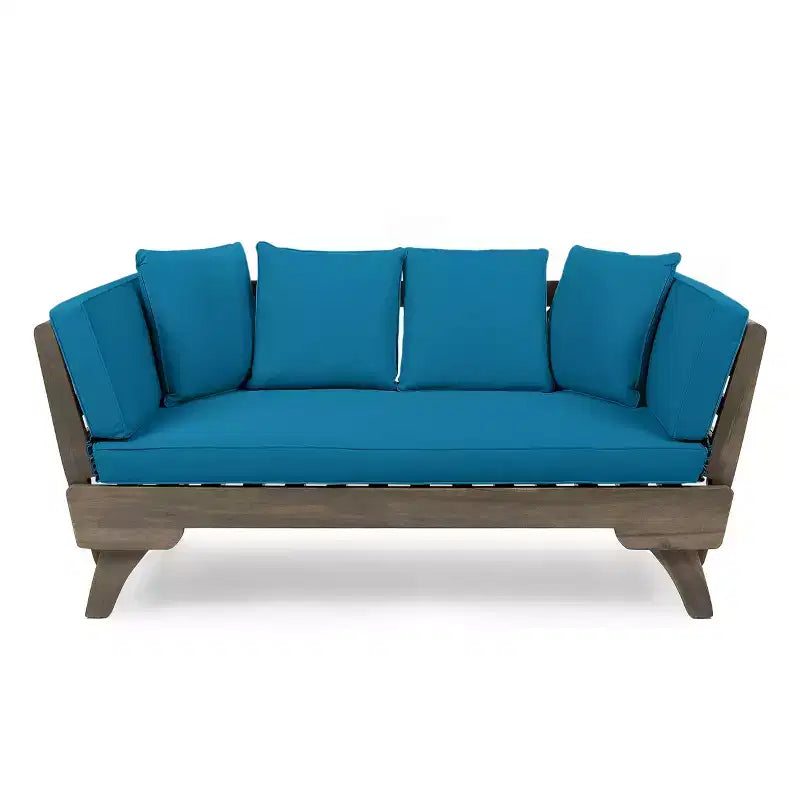 Lit de repos/canapé extensible en bois d'acacia pour extérieur avec coussins