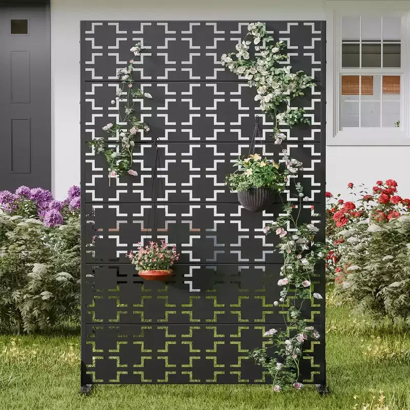 Brise-vue métallique d'extérieur pour jardin, motif carré, noir