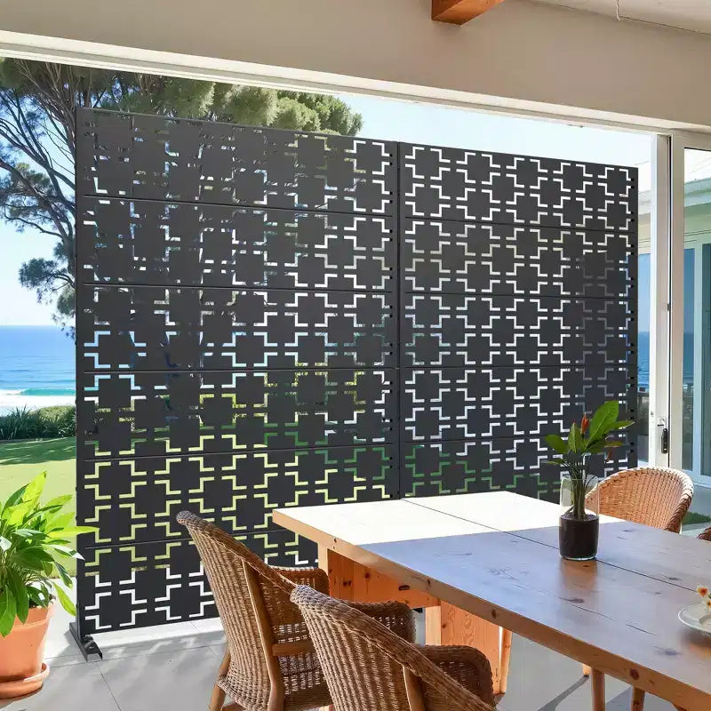 Brise-vue métallique d'extérieur pour jardin, motif carré, noir