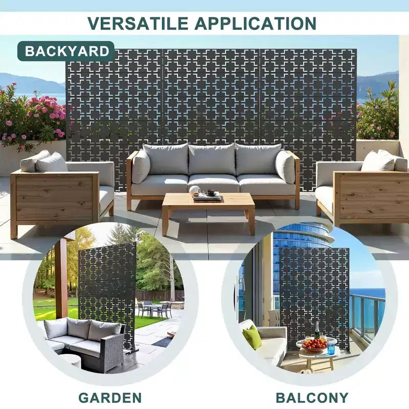 Brise-vue métallique d'extérieur pour jardin, motif carré, noir