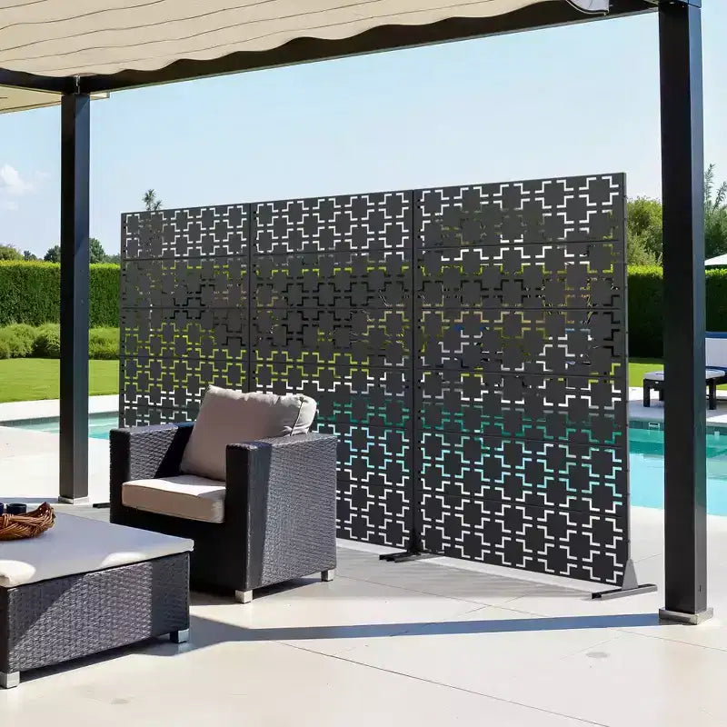 Brise-vue métallique d'extérieur pour jardin, motif carré, noir