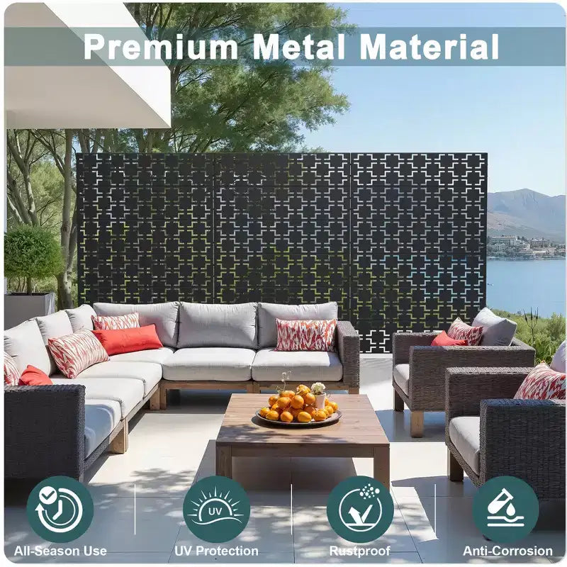 Brise-vue métallique d'extérieur pour jardin, motif carré, noir