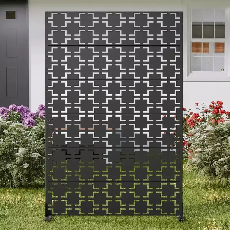 Brise-vue métallique d'extérieur pour jardin, motif carré, noir