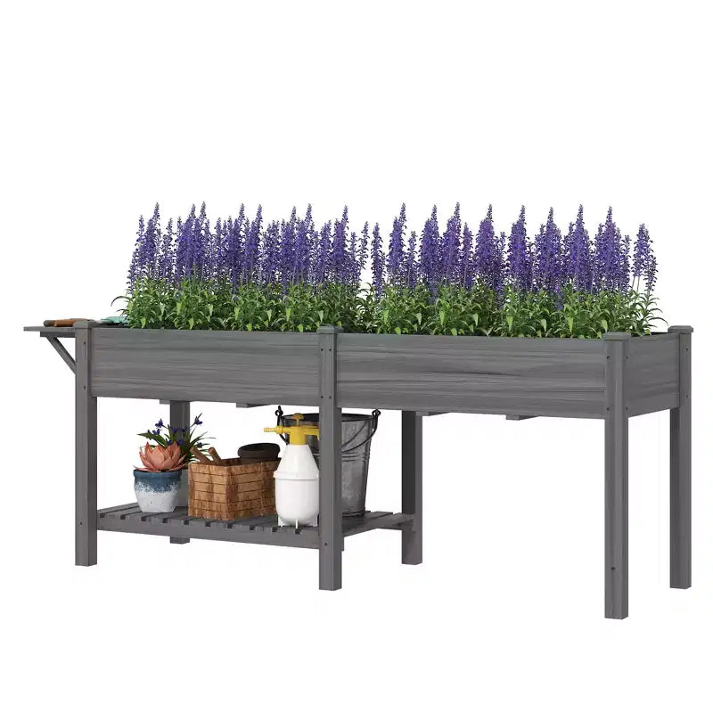 Carré potager surélevé en bois avec tablette latérale