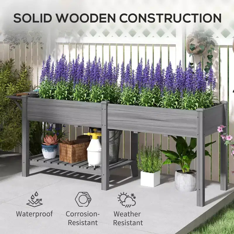 Carré potager surélevé en bois avec tablette latérale