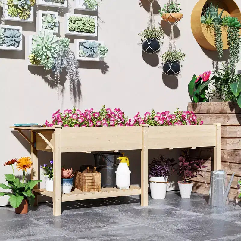 Carré potager surélevé en bois avec tablette latérale