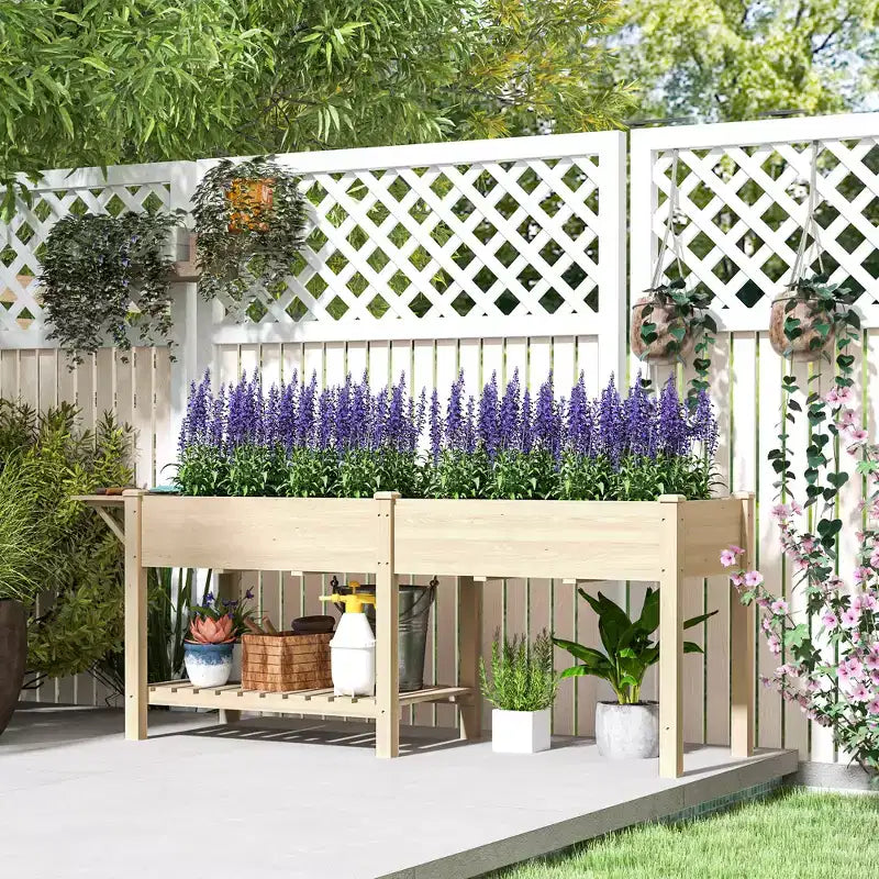 Carré potager surélevé en bois avec tablette latérale