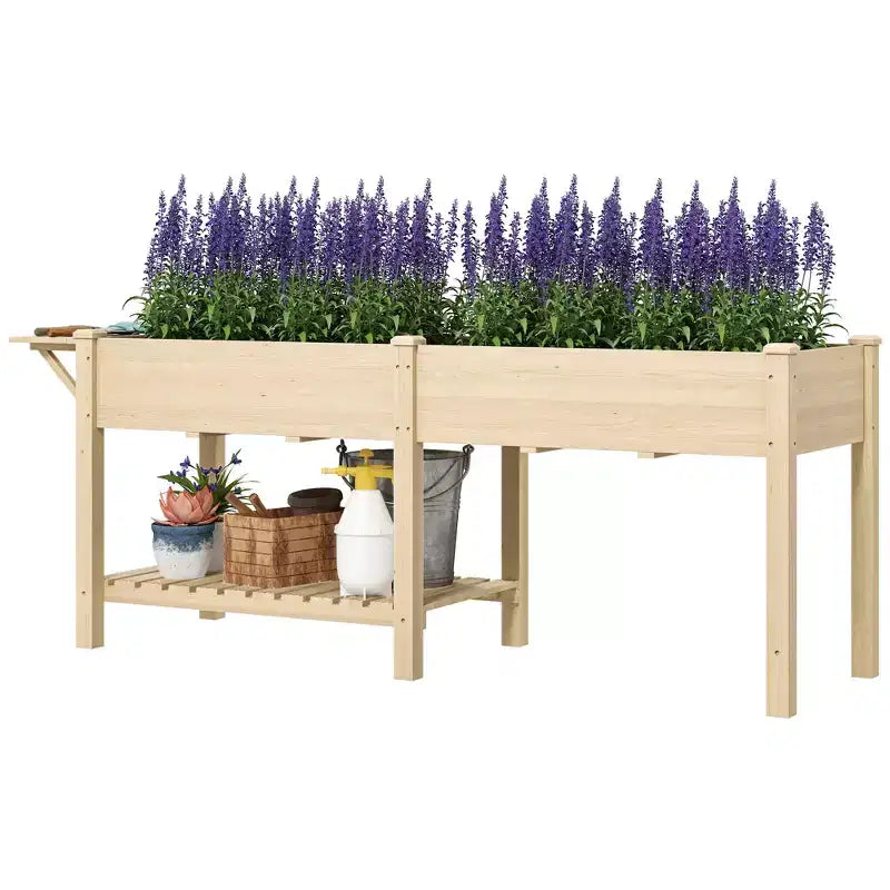 Carré potager surélevé en bois avec tablette latérale