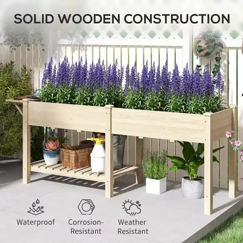 Carré potager surélevé en bois avec tablette latérale
