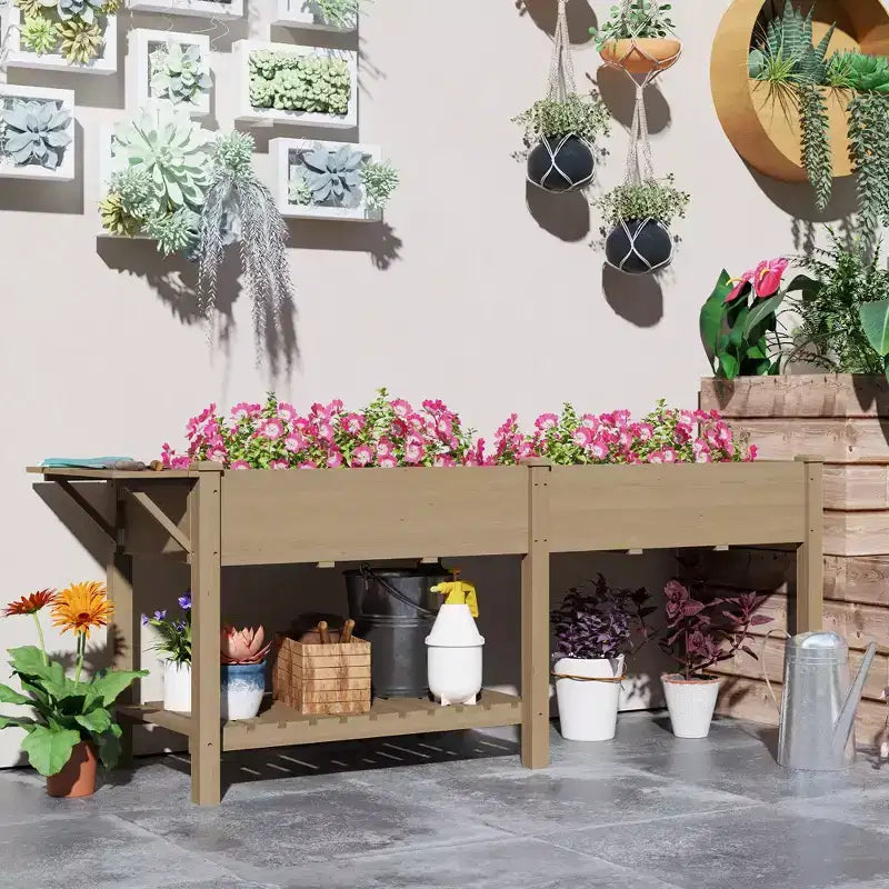 Carré potager surélevé en bois avec tablette latérale