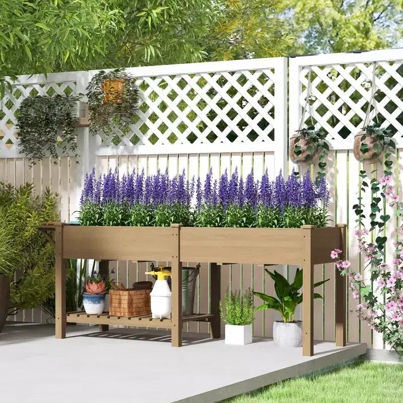 Carré potager surélevé en bois avec tablette latérale