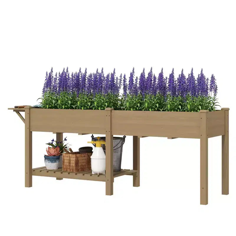 Carré potager surélevé en bois avec tablette latérale
