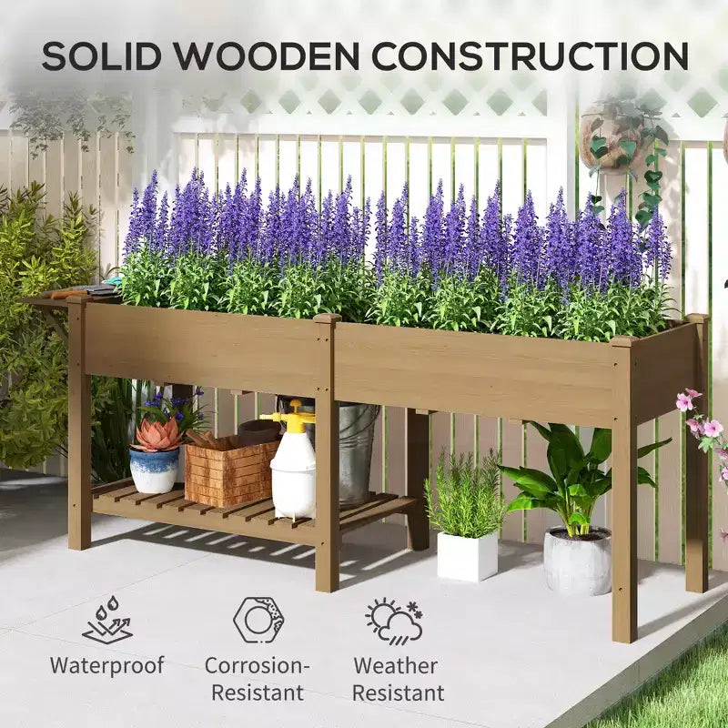 Carré potager surélevé en bois avec tablette latérale