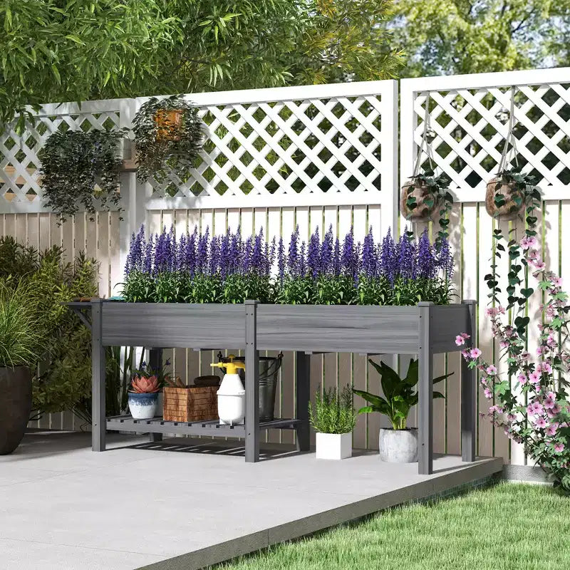 Carré potager surélevé en bois avec tablette latérale