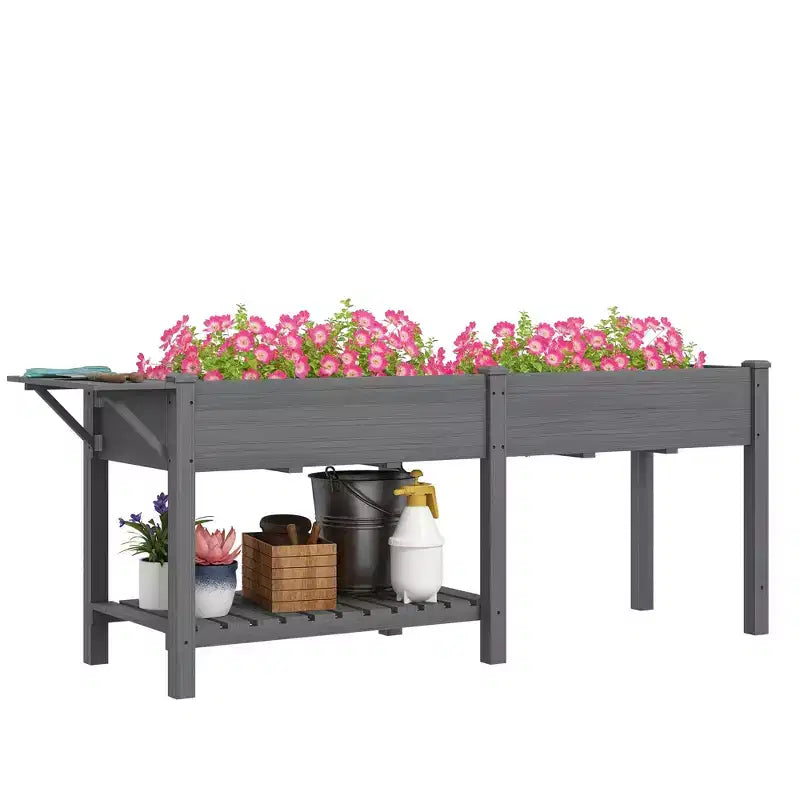 Carré potager surélevé en bois avec tablette latérale