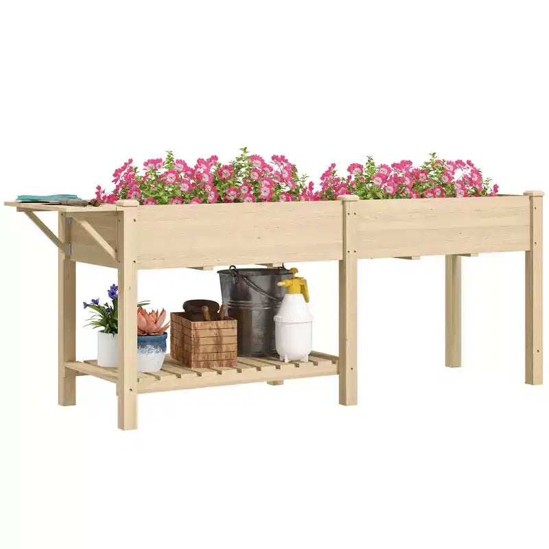 Carré potager surélevé en bois avec tablette latérale