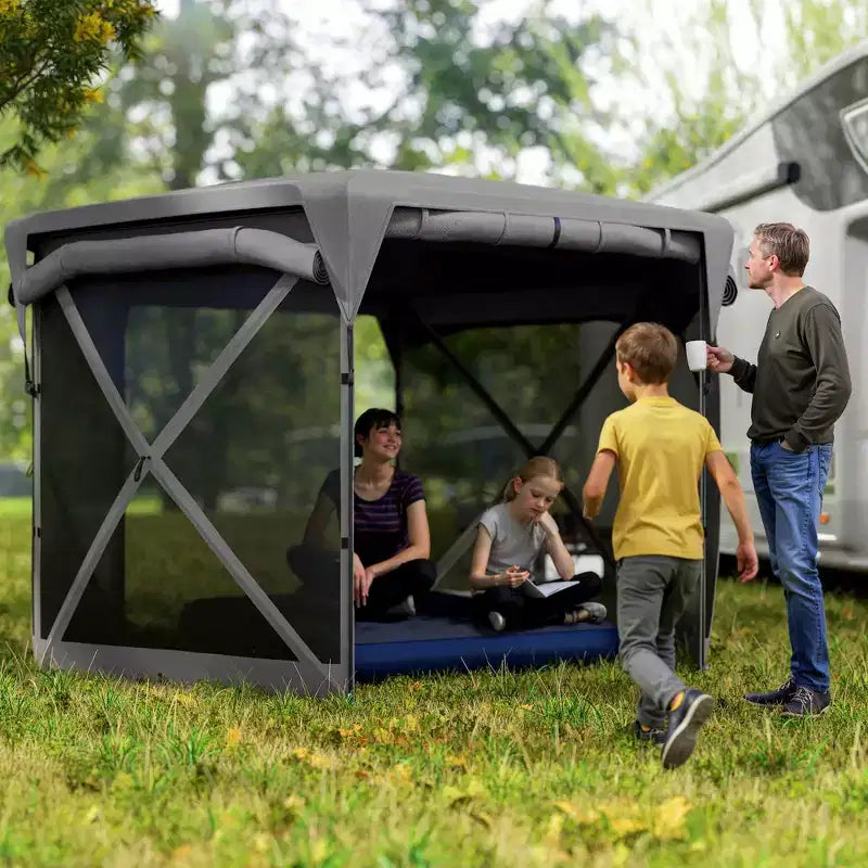 Tente moustiquaire escamotable avec toit amovible, 4 panneaux latéraux enroulables