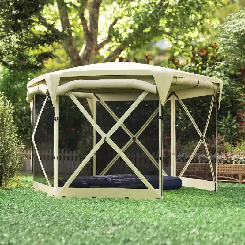 Tente moustiquaire escamotable avec toit amovible, 4 panneaux latéraux enroulables
