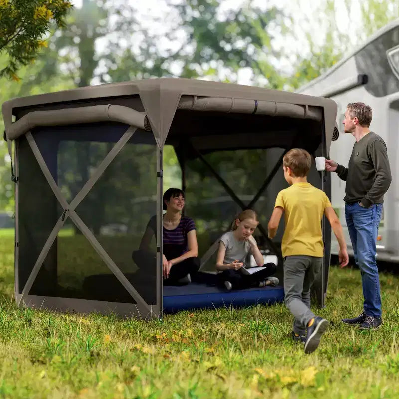 Tente moustiquaire escamotable avec toit amovible, 4 panneaux latéraux enroulables