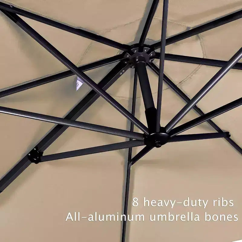 Parasol déporté rond pour terrasse avec rotation à 360° réglable