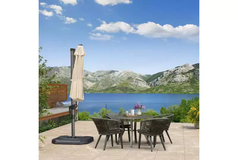 Parasol déporté rond pour terrasse avec rotation à 360° réglable