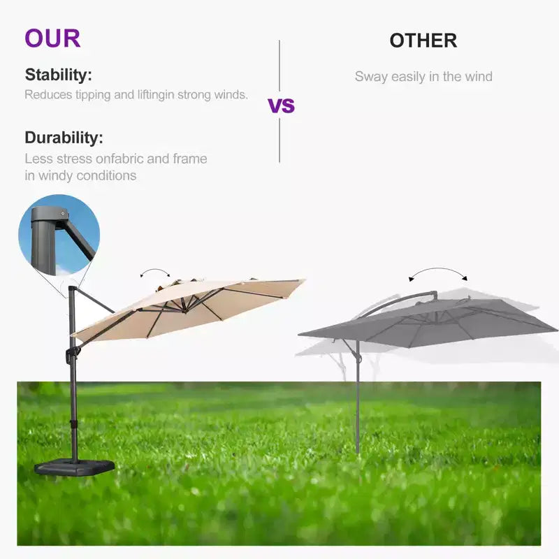 Parasol déporté rond pour terrasse avec rotation à 360° réglable