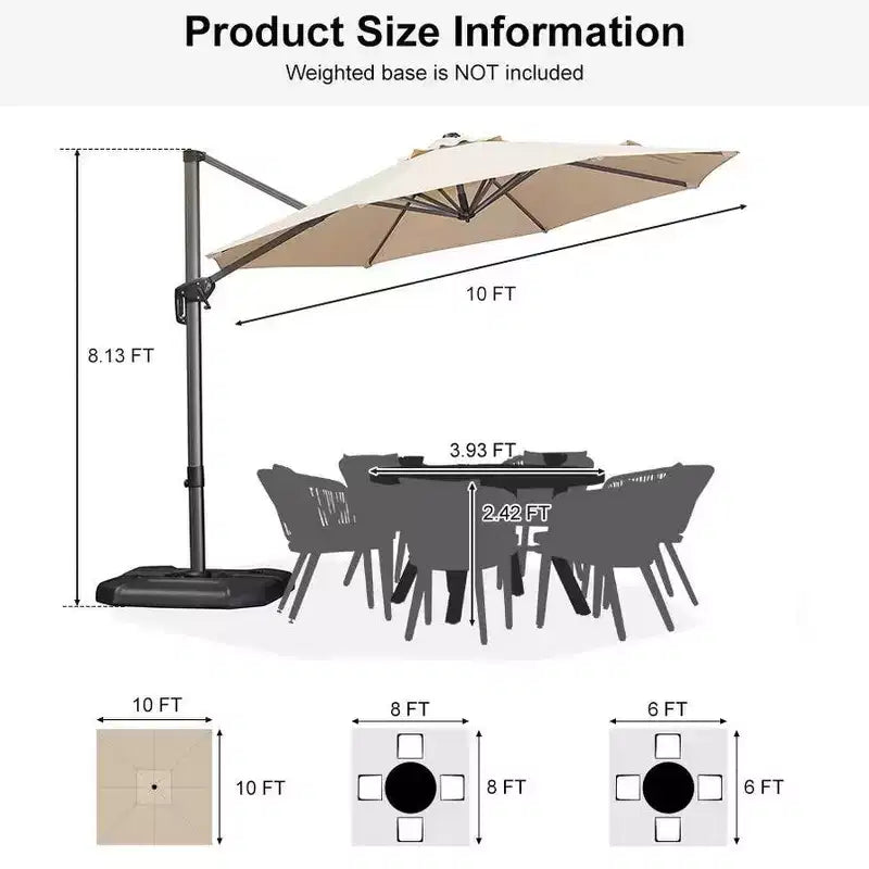 Parasol déporté rond pour terrasse avec rotation à 360° réglable