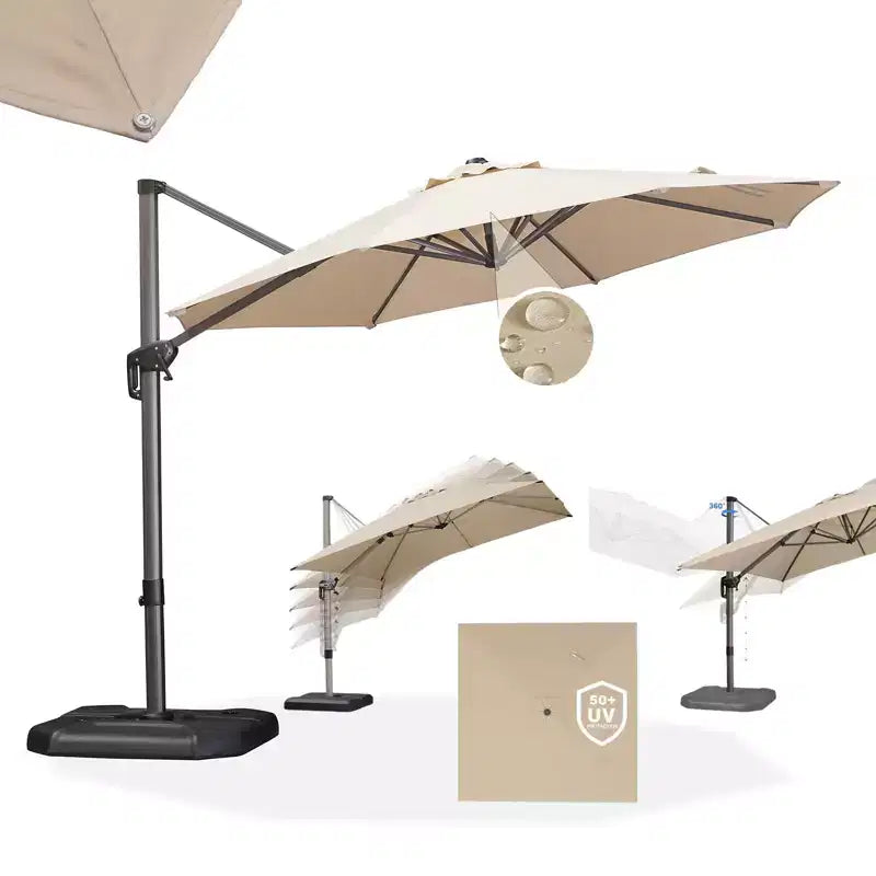 Parasol déporté rond pour terrasse avec rotation à 360° réglable
