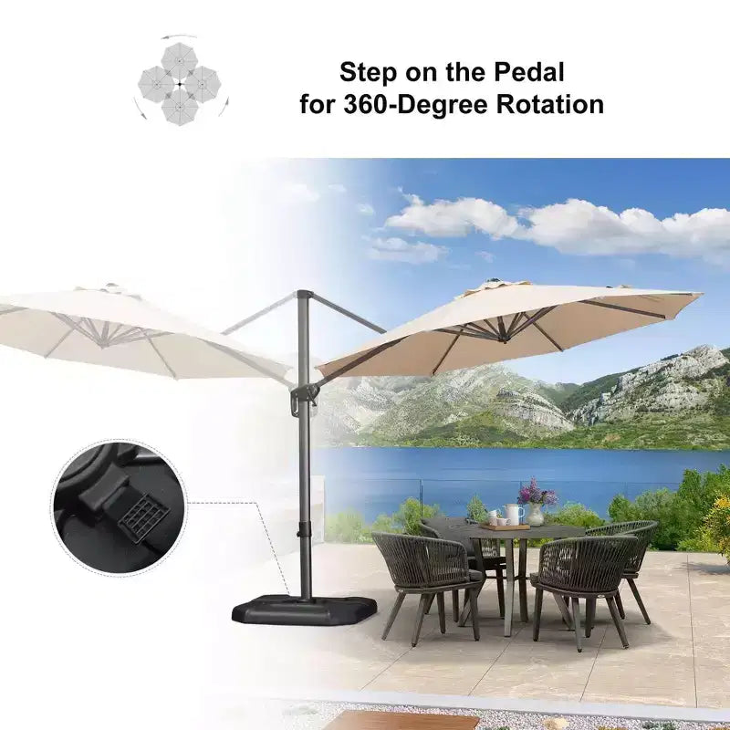Parasol déporté rond pour terrasse avec rotation à 360° réglable