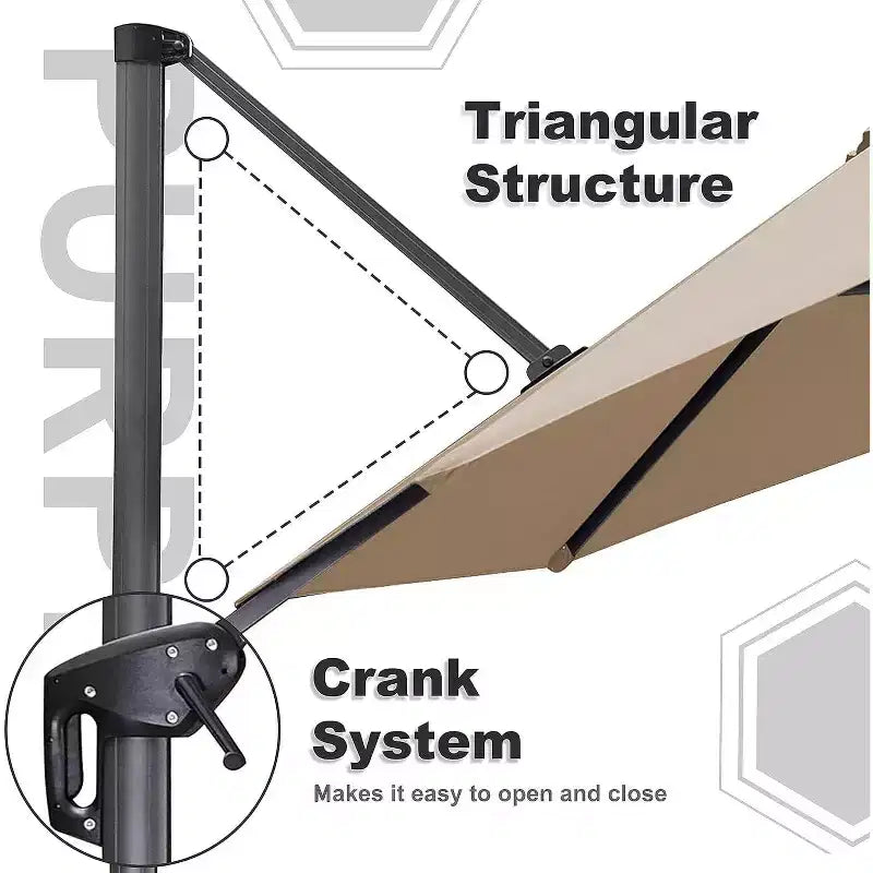 Parasol déporté rond pour terrasse avec rotation à 360° réglable