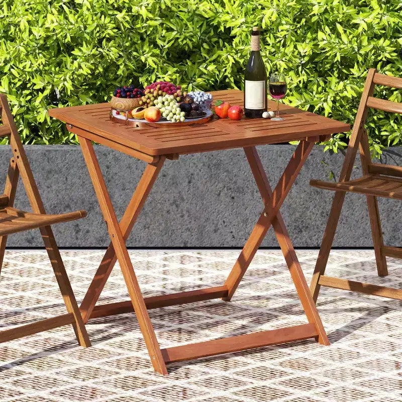 Table à manger de terrasse avec plateau effet teck 2 trous pour parasol