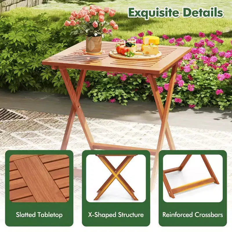 Table à manger de terrasse avec plateau effet teck 2 trous pour parasol