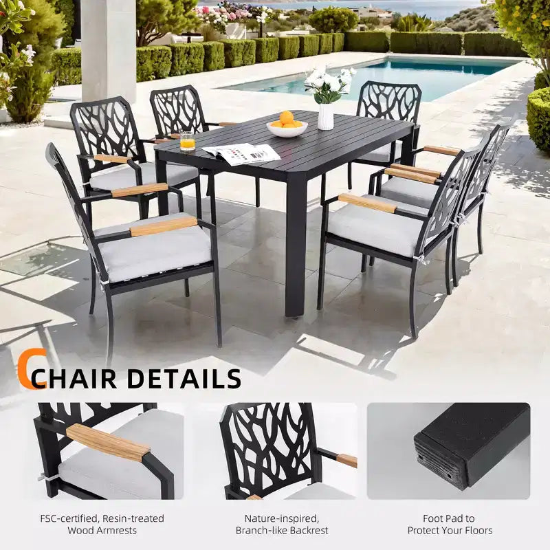 Chaises de salle à manger de patio en aluminium avec coussins