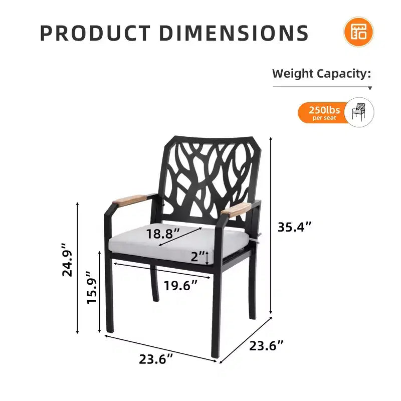 Chaises de salle à manger de patio en aluminium avec coussins