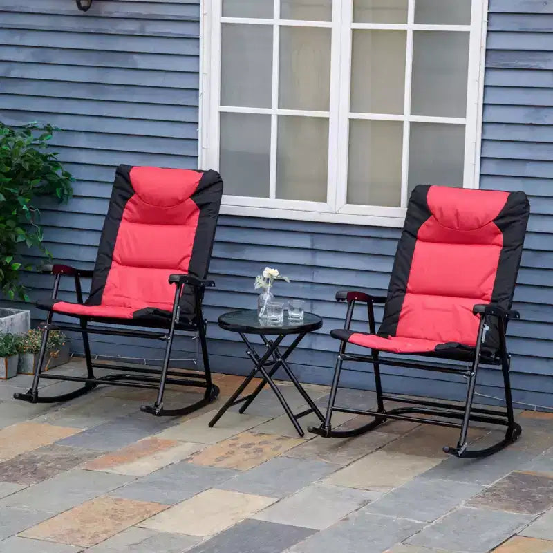 Ensemble de bistro chaises berçantes pliantes et table basse en verre pour patio