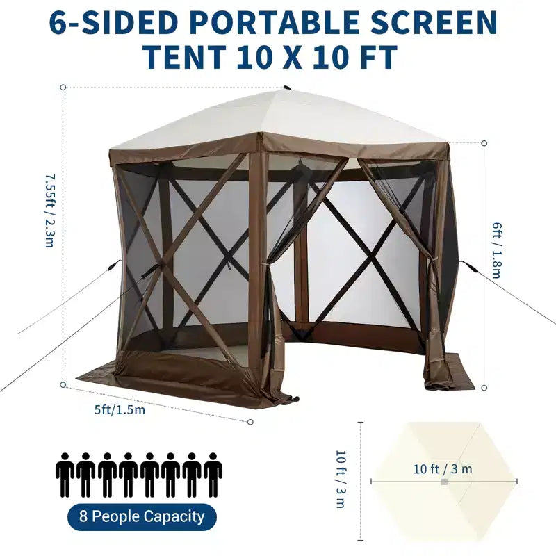 Tonnelle pop-up avec parois entièrement grillagées - Abri solaire instantané à 6 côtés
