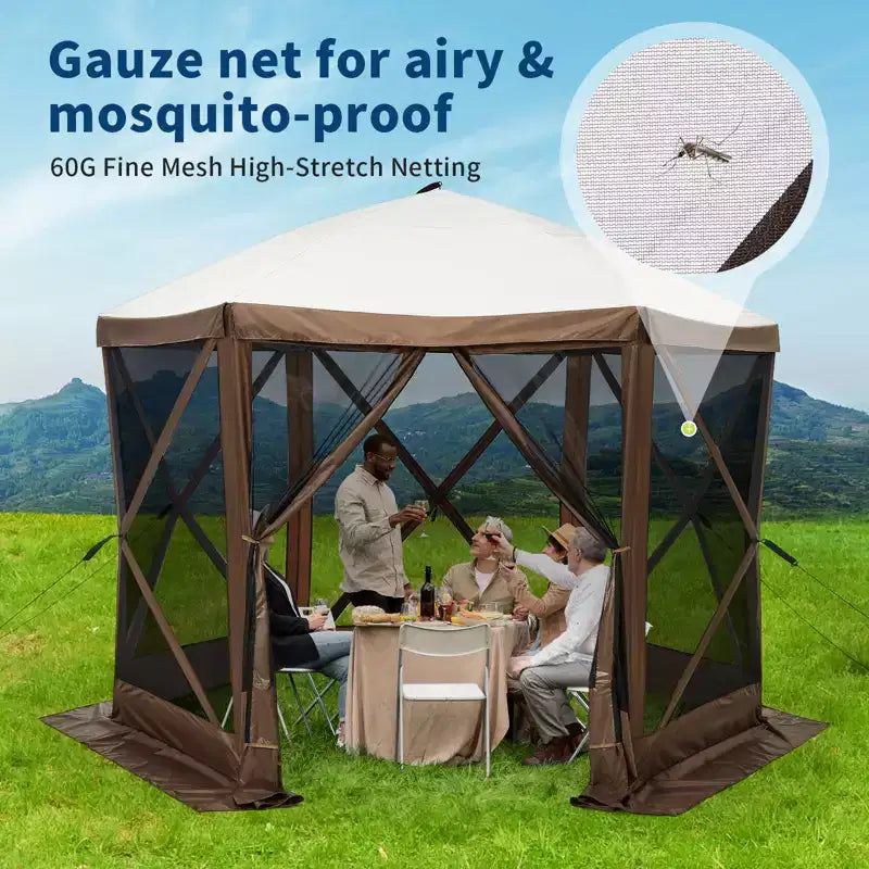 Tonnelle pop-up avec parois entièrement grillagées - Abri solaire instantané à 6 côtés