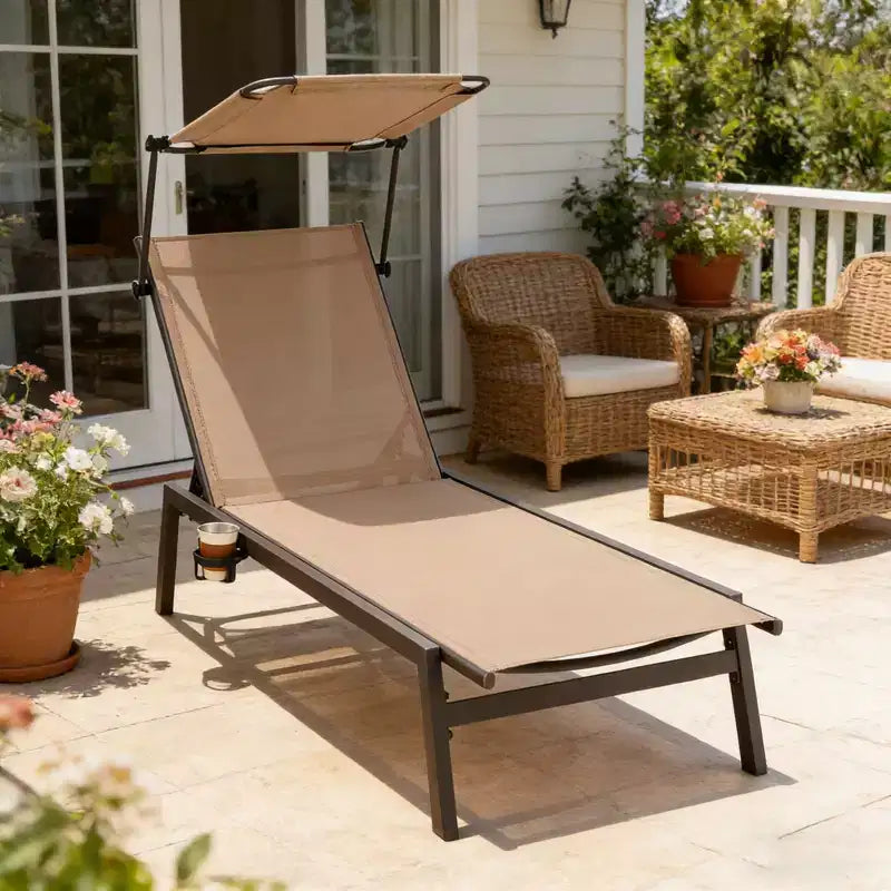 Chaise longue de jardin inclinable avec pare-soleil réglable