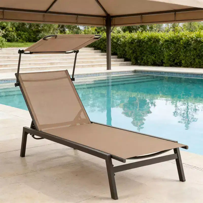 Chaise longue de jardin inclinable avec pare-soleil réglable
