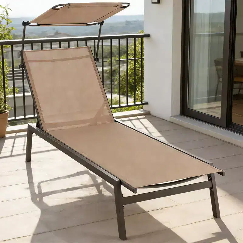 Chaise longue de jardin inclinable avec pare-soleil réglable