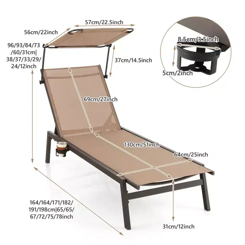 Chaise longue de jardin inclinable avec pare-soleil réglable
