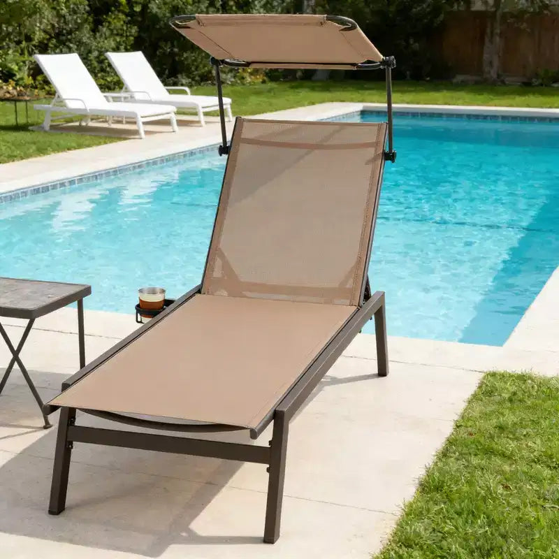 Chaise longue de jardin inclinable avec pare-soleil réglable