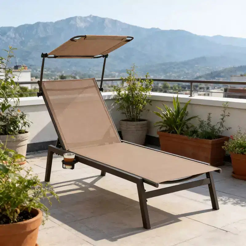 Chaise longue de jardin inclinable avec pare-soleil réglable