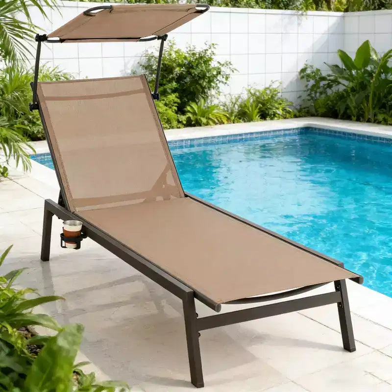 Chaise longue de jardin inclinable avec pare-soleil réglable
