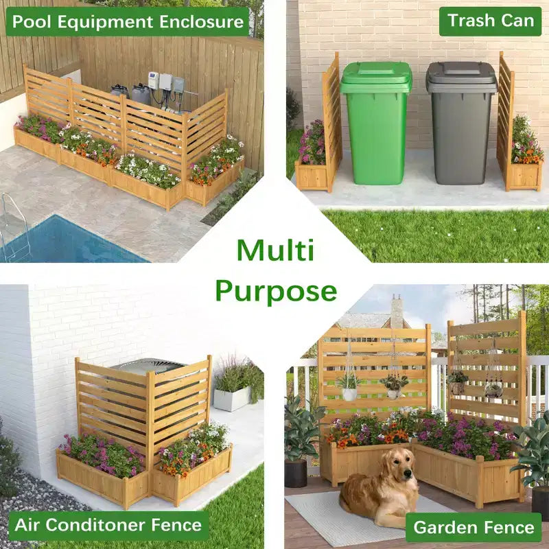 Clôture pour climatiseur, brise-vue extérieur en bois avec jardinière