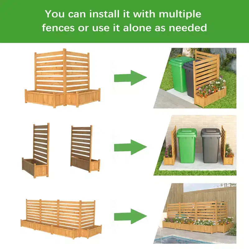Clôture pour climatiseur, brise-vue extérieur en bois avec jardinière