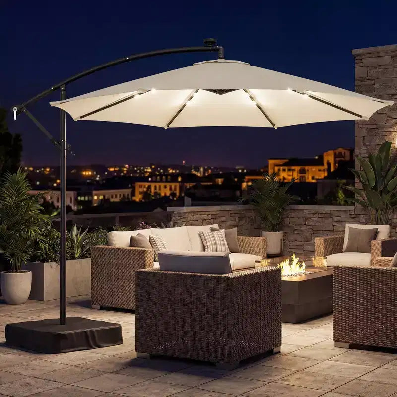 Parasol de patio déporté avec lumière LED solaire